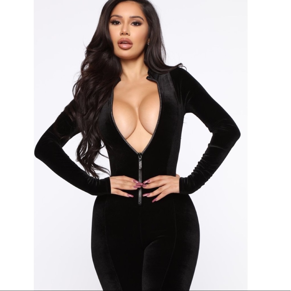 Fashion Nova In Your Dreams Velvet Jumpsuit black